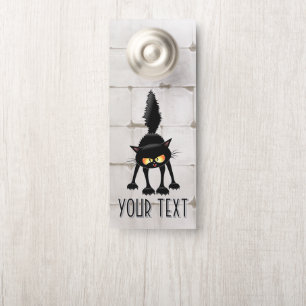 Funny Fierce Black Cat Cartoon  Door Hanger
