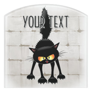 Funny Fierce Black Cat Cartoon Door Sign
