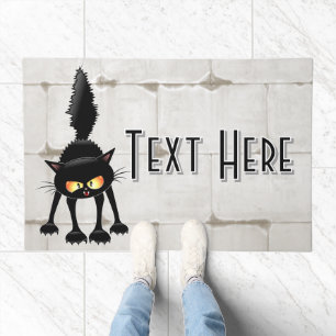 Funny Fierce Black Cat Cartoon  Doormat