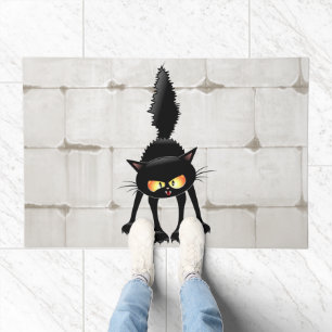 Funny Fierce Black Cat Cartoon  Doormat