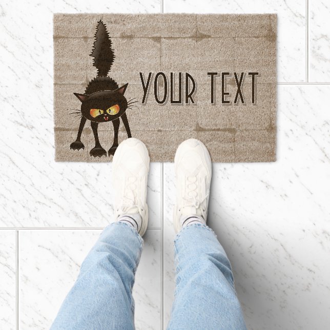 Funny Fierce Black Cat Cartoon  Fiber Doormat (Insitu)