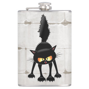 Funny Fierce Black Cat Cartoon Flask