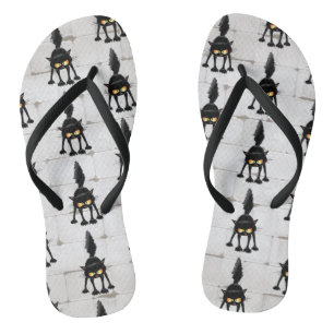 Funny Fierce Black Cat Cartoon  Flip Flops