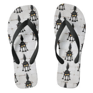 Funny Fierce Black Cat Cartoon  Flip Flops