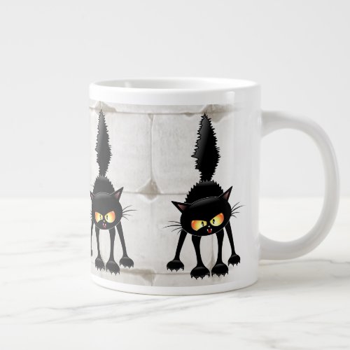 Funny Fierce Black Cat Cartoon  Giant Coffee Mug