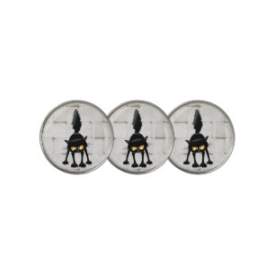 Funny Fierce Black Cat Cartoon  Golf Ball Marker