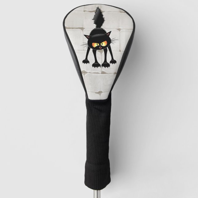 Funny Fierce Black Cat Cartoon  Golf Head Cover (Front)
