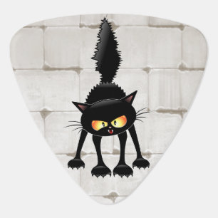 Funny Fierce Black Cat Cartoon  Guitar Pick