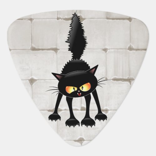 Funny Fierce Black Cat Cartoon  Guitar Pick