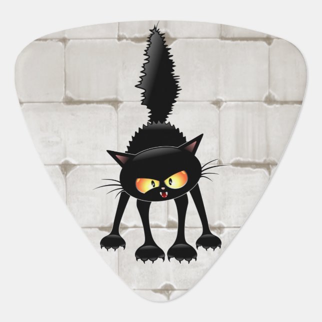 Funny Fierce Black Cat Cartoon  Guitar Pick (Front)