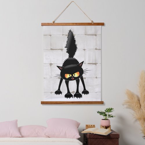 Funny Fierce Black Cat Cartoon  Hanging Tapestry