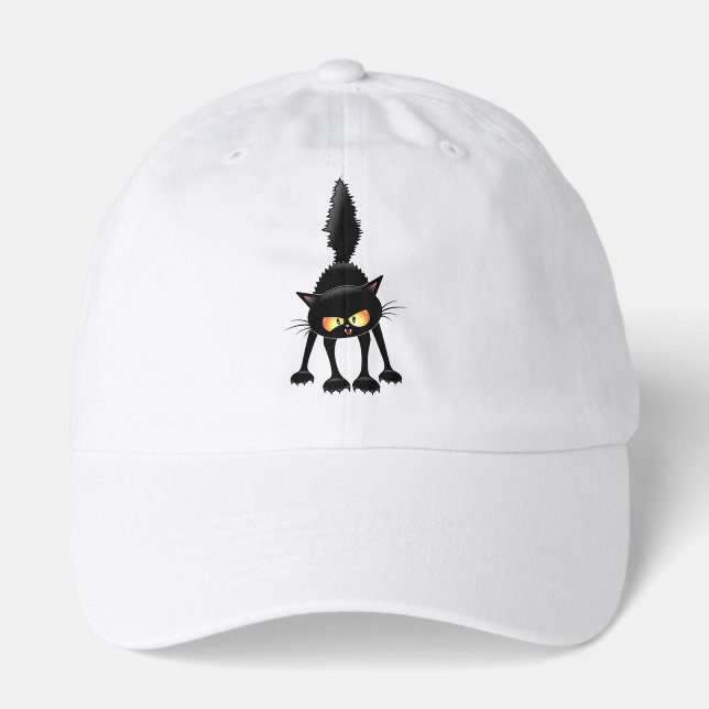 Funny Fierce Black Cat Cartoon  Hat (Front)