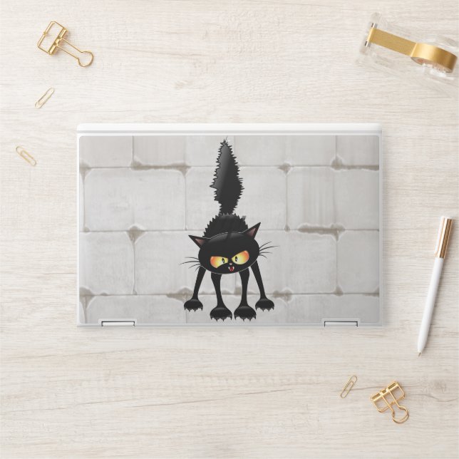 Funny Fierce Black Cat Cartoon  HP Laptop Skin (Desk)