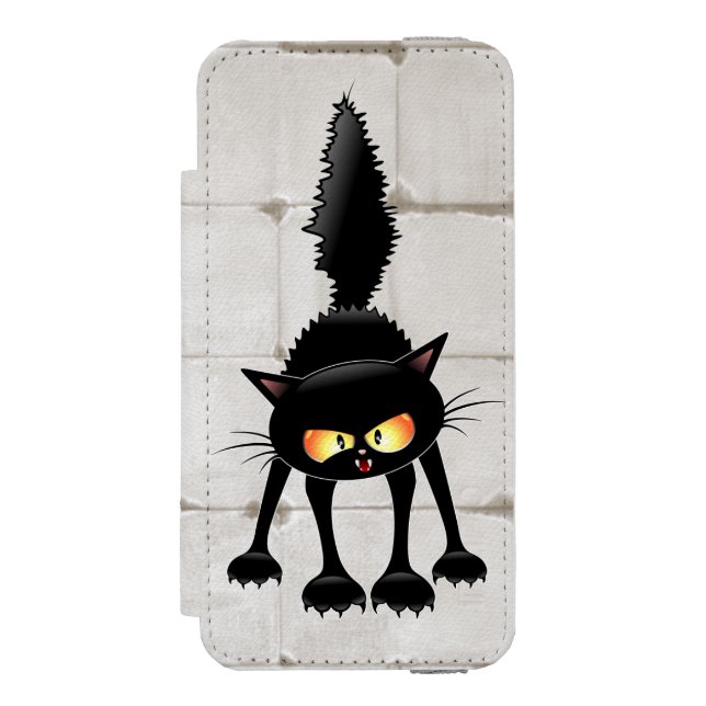 Funny Fierce Black Cat Cartoon  Incipio iPhone Wallet Case (Folio Front)