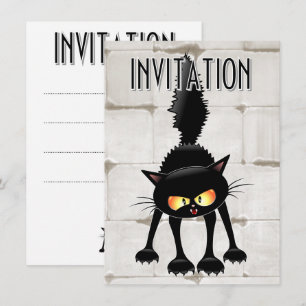 Funny Fierce Black Cat Cartoon Invitation