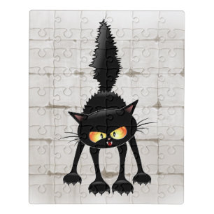Funny Fierce Black Cat Cartoon Jigsaw Puzzle