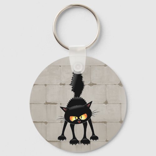Funny Fierce Black Cat Cartoon  Keychain