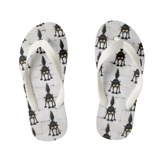 Funny Fierce Black Cat Cartoon  Kid's Flip Flops