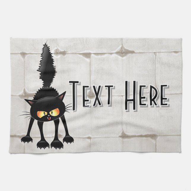 Funny Fierce Black Cat Cartoon  Kitchen Towel (Horizontal)