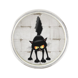 Funny Fierce Black Cat Cartoon  Lapel Pin