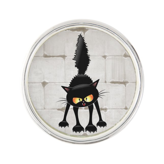Funny Fierce Black Cat Cartoon  Lapel Pin (Front)