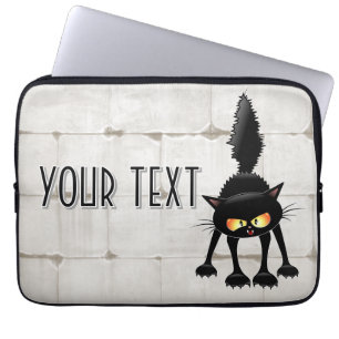 Funny Fierce Black Cat Cartoon Laptop Sleeve