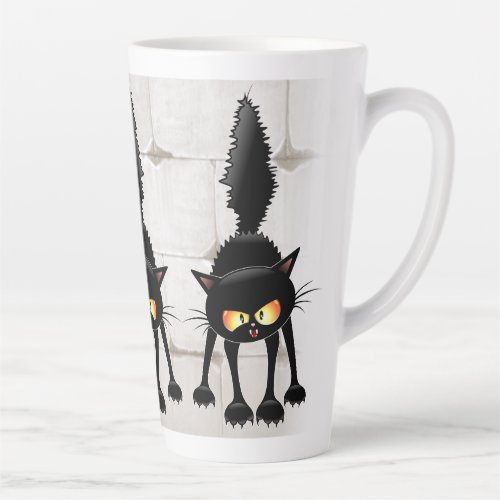 Funny Fierce Black Cat Cartoon  Latte Mug