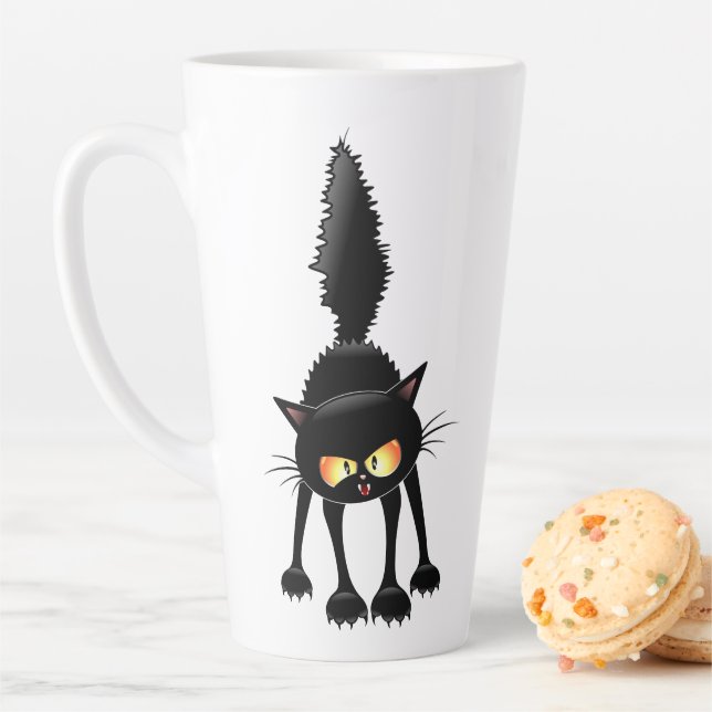 Funny Fierce Black Cat Cartoon  Latte Mug (In Situ)