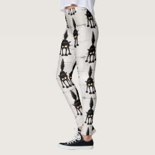 Funny Fierce Black Cat Cartoon Leggings