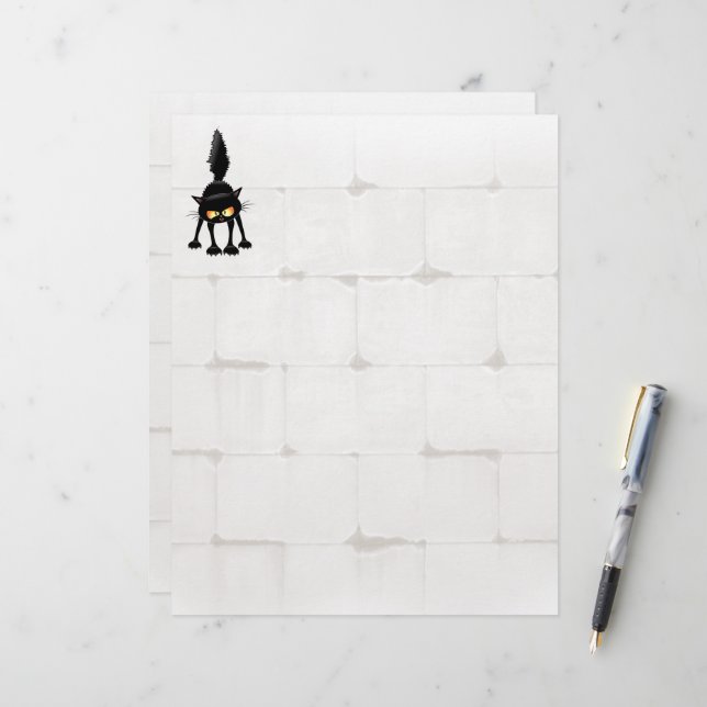 Funny Fierce Black Cat Cartoon  Letterhead (Front/Back In Situ)