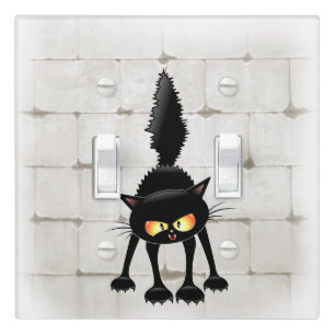 Funny Fierce Black Cat Cartoon  Light Switch Cover