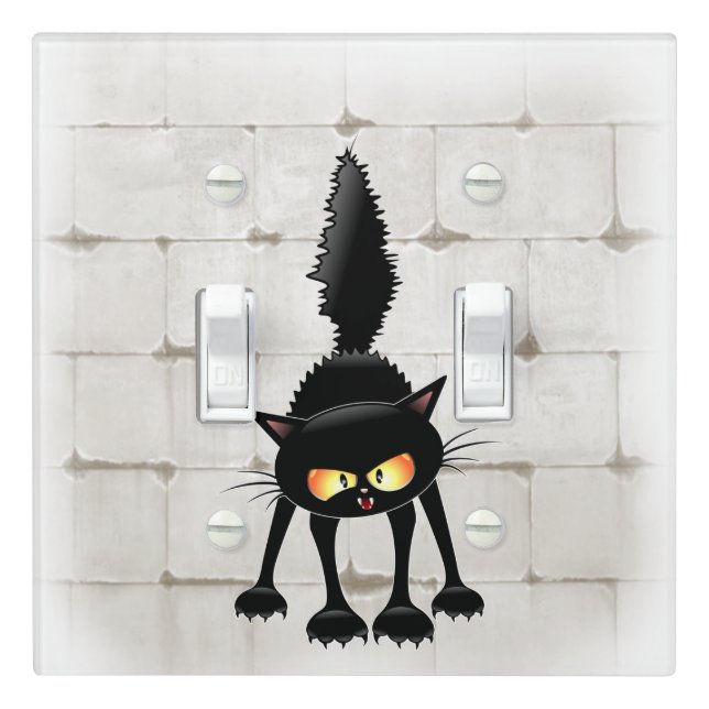 Funny Fierce Black Cat Cartoon  Light Switch Cover (In Situ)