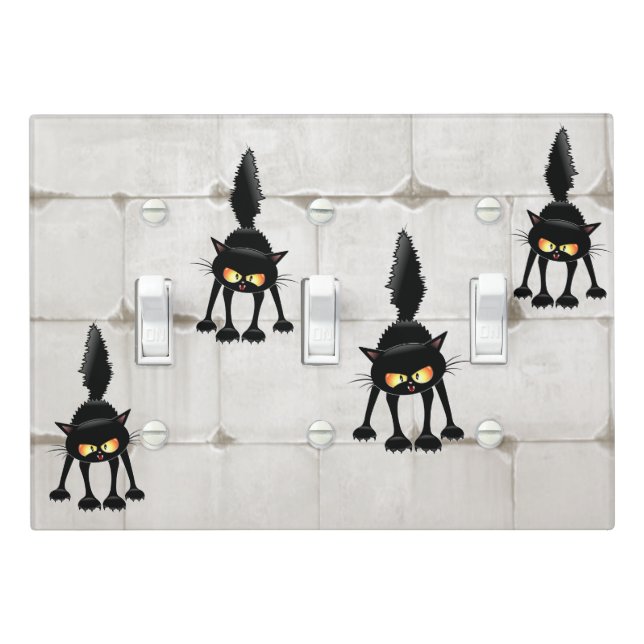 Funny Fierce Black Cat Cartoon  Light Switch Cover (In Situ)