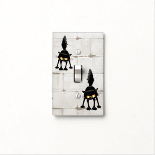 Funny Fierce Black Cat Cartoon  Light Switch Cover