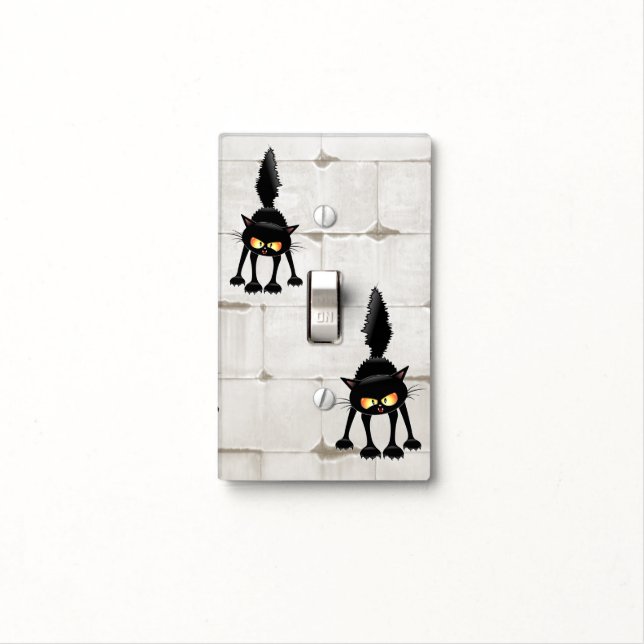 Funny Fierce Black Cat Cartoon  Light Switch Cover (In Situ)