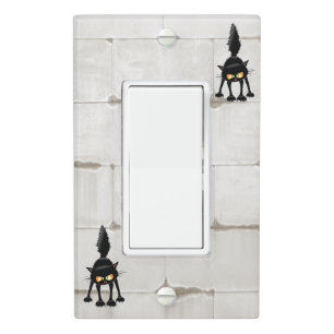 Funny Fierce Black Cat Cartoon  Light Switch Cover
