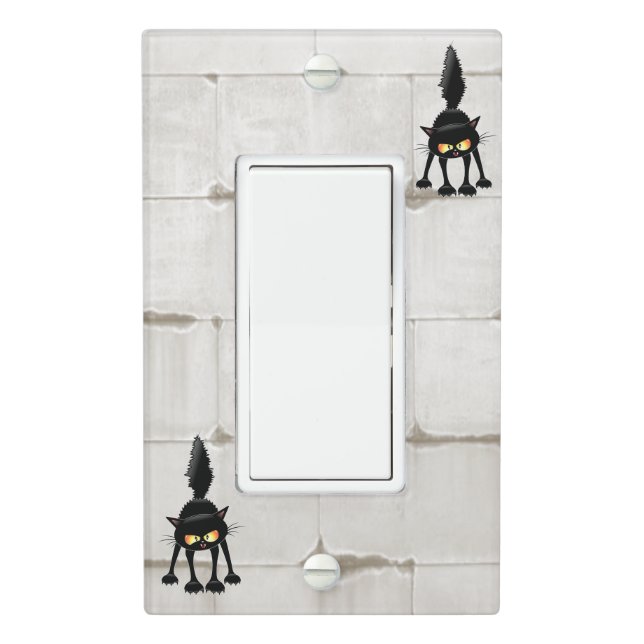 Funny Fierce Black Cat Cartoon  Light Switch Cover (In Situ)