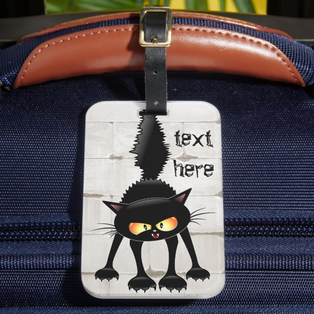Funny Fierce Black Cat Cartoon  Luggage Tag (Front Insitu 2)