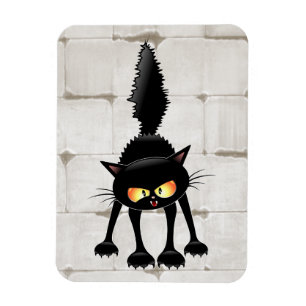 Funny Fierce Black Cat Cartoon Magnet