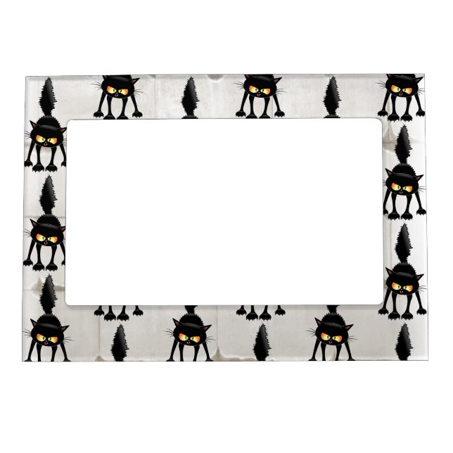 Funny Fierce Black Cat Cartoon  Magnetic Frame (Front)
