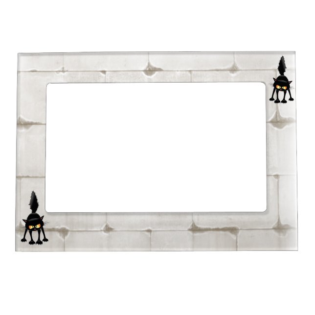 Funny Fierce Black Cat Cartoon  Magnetic Frame (Front)