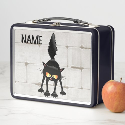 Funny Fierce Black Cat Cartoon  Metal Lunch Box