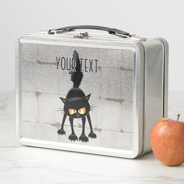 Funny Fierce Black Cat Cartoon  Metal Lunch Box (In Situ)