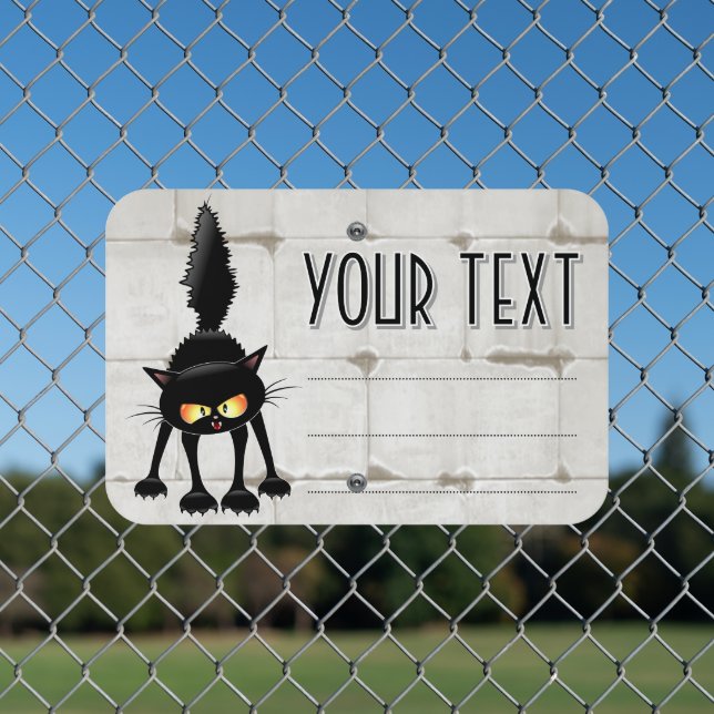 Funny Fierce Black Cat Cartoon  Metal Sign (In Situ(Fence))