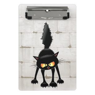 Funny Fierce Black Cat Cartoon Mini Clipboard