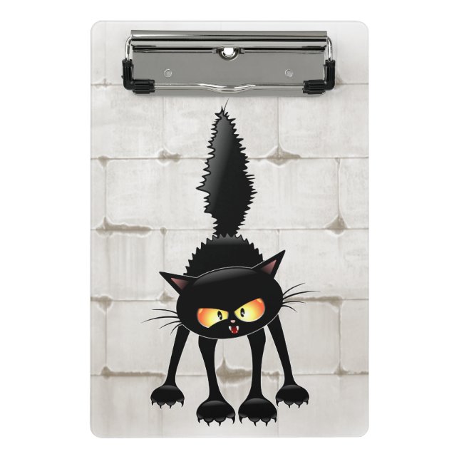 Funny Fierce Black Cat Cartoon  Mini Clipboard (Front)
