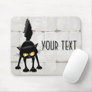 Funny Fierce Black Cat Cartoon Mouse Pad