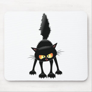 Funny Fierce Black Cat Cartoon Mouse Pad