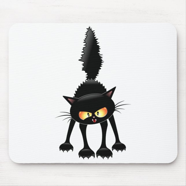 Funny Fierce Black Cat Cartoon Mouse Pad (Front)