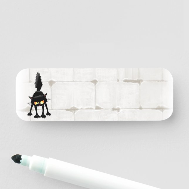 Funny Fierce Black Cat Cartoon  Name Tag (In Situ)
